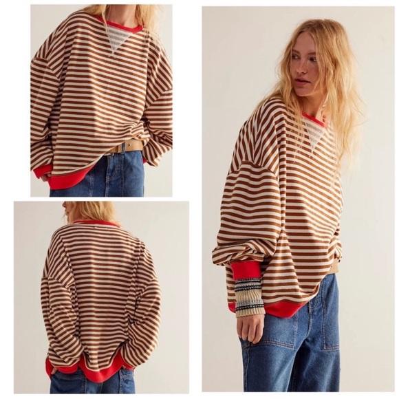 NWT Free People Classic Striped Oversized Crewneck - Picture 4 of 11